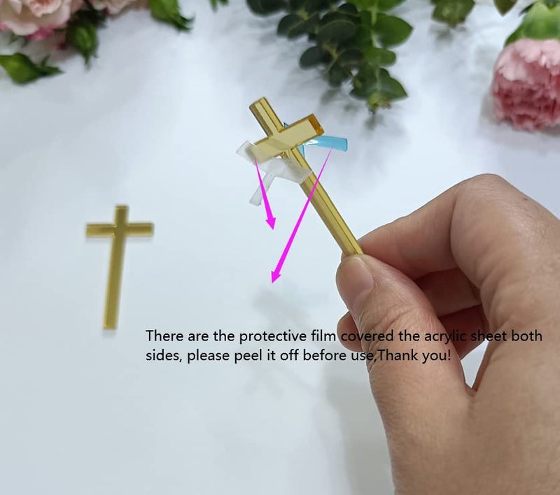 XIAOYUE 12pcs Slim Acrylic Cross Cake Charm, Christening Baptism Confirmation, Acrylic Cross Cake Decoration (3'', Gold Mirror) - Image 4